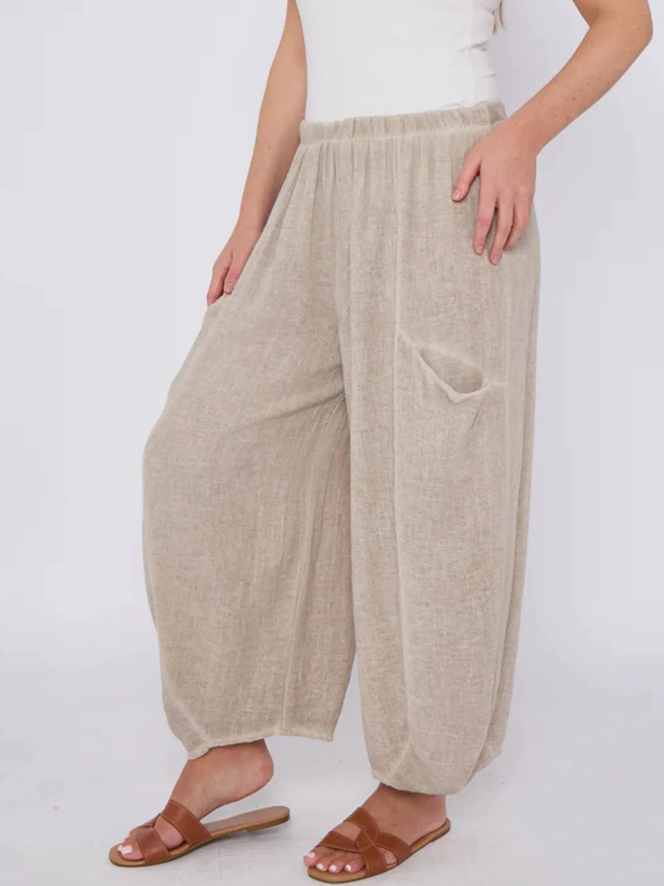 Light Blue Washed Linen Barrel Pocket Trousers