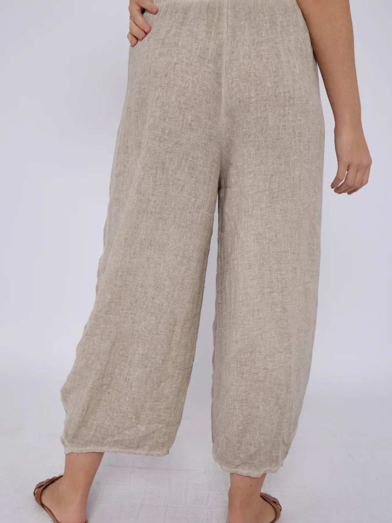 Light Blue Washed Linen Barrel Pocket Trousers