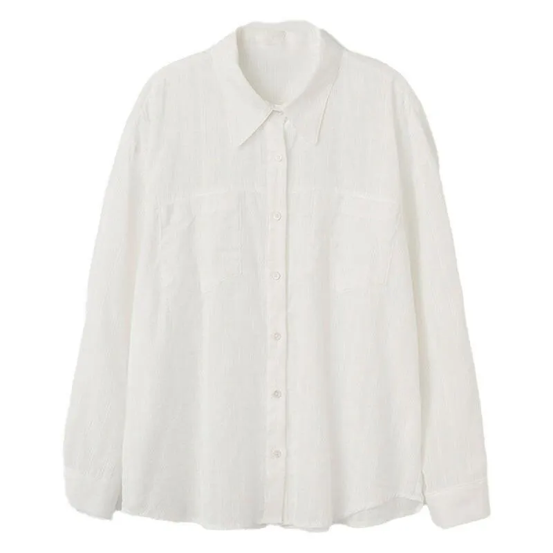 Lightweight White Shirt Summer Women Cotton Texture Collared Sun Protection Niche Cardigan Coat Shirt Top
