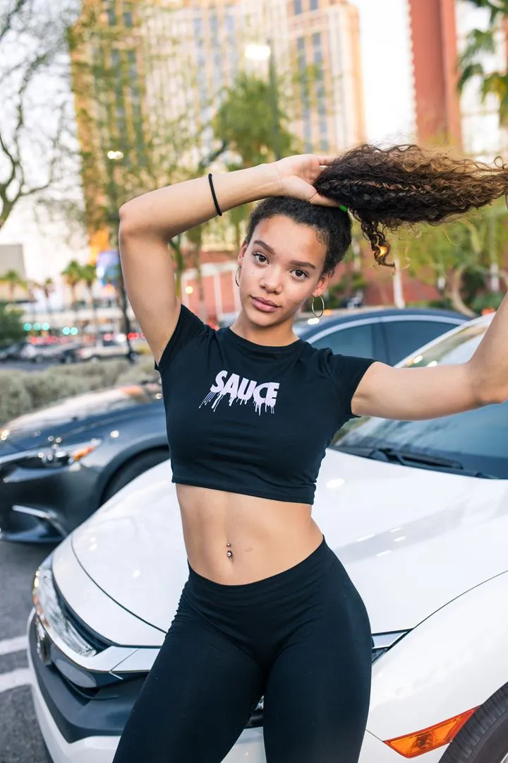 Lilac (Light Purple) Sauce (S) | Black Crop Top Tee
