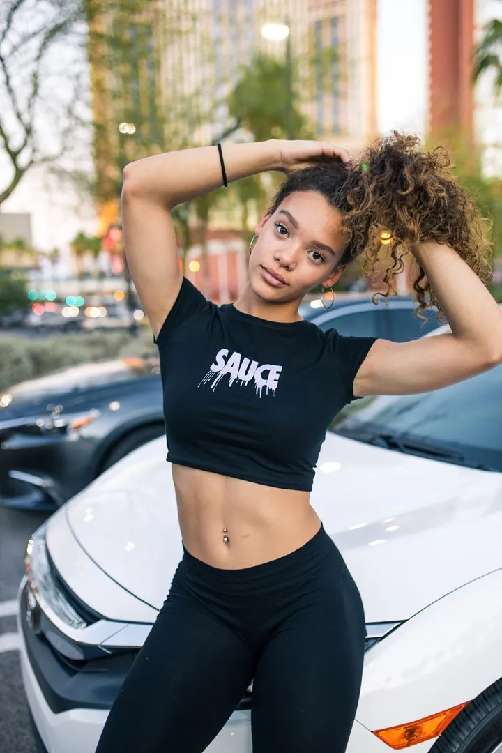 Lilac (Light Purple) Sauce (S) | Black Crop Top Tee