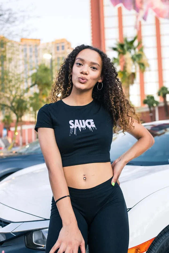 Lilac (Light Purple) Sauce (S) | Black Crop Top Tee