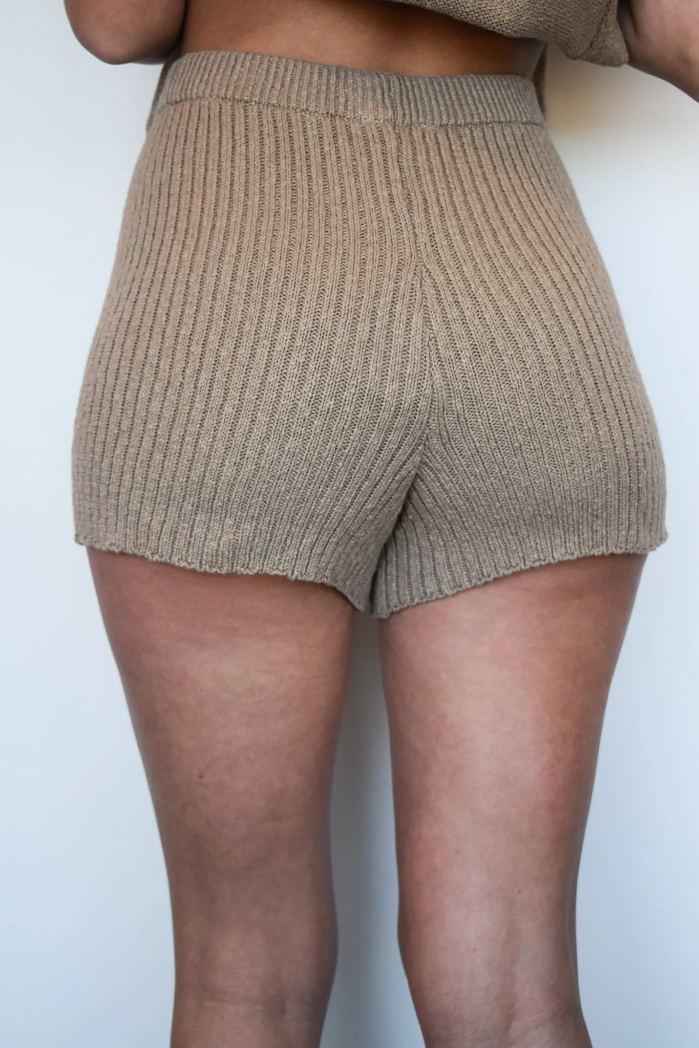 Long Line Knit Biker Shorts- Mocha