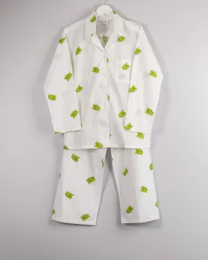 Long Sleeve Pajama Set In Green Frog Print