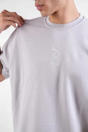 Loose Drawstring pants & Chill Sleeve T-shirt Silver Set