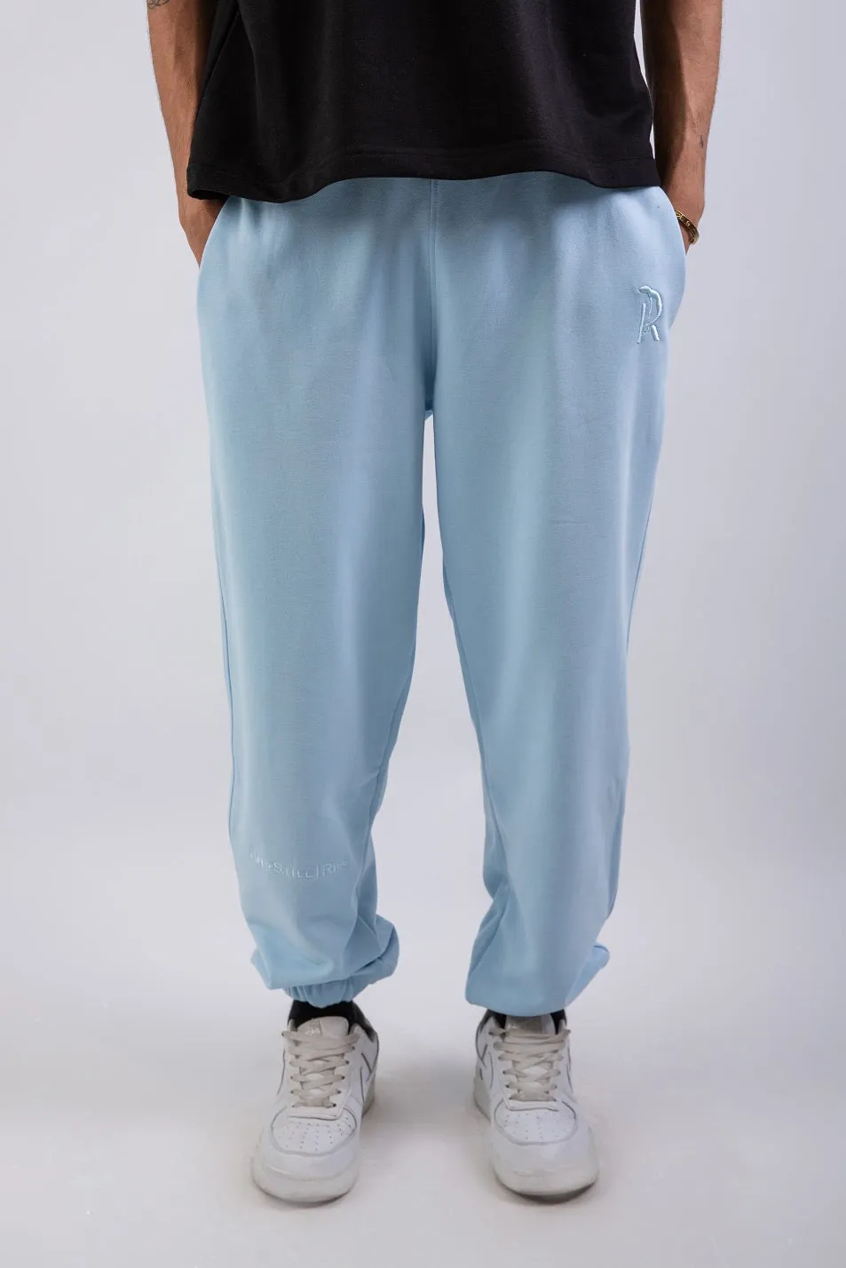 Loose Drawstring Sweatpants & Chill Sleeve T-shirt Blue Set