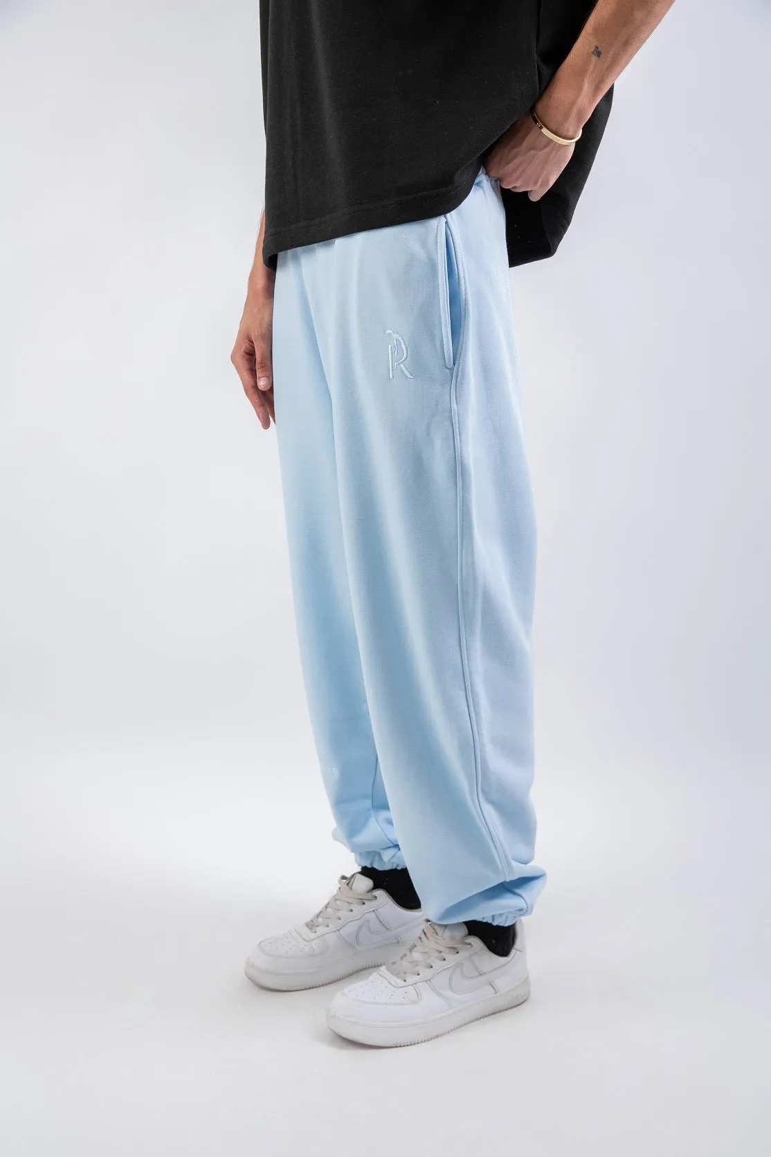 Loose Drawstring Sweatpants & Chill Sleeve T-shirt Blue Set