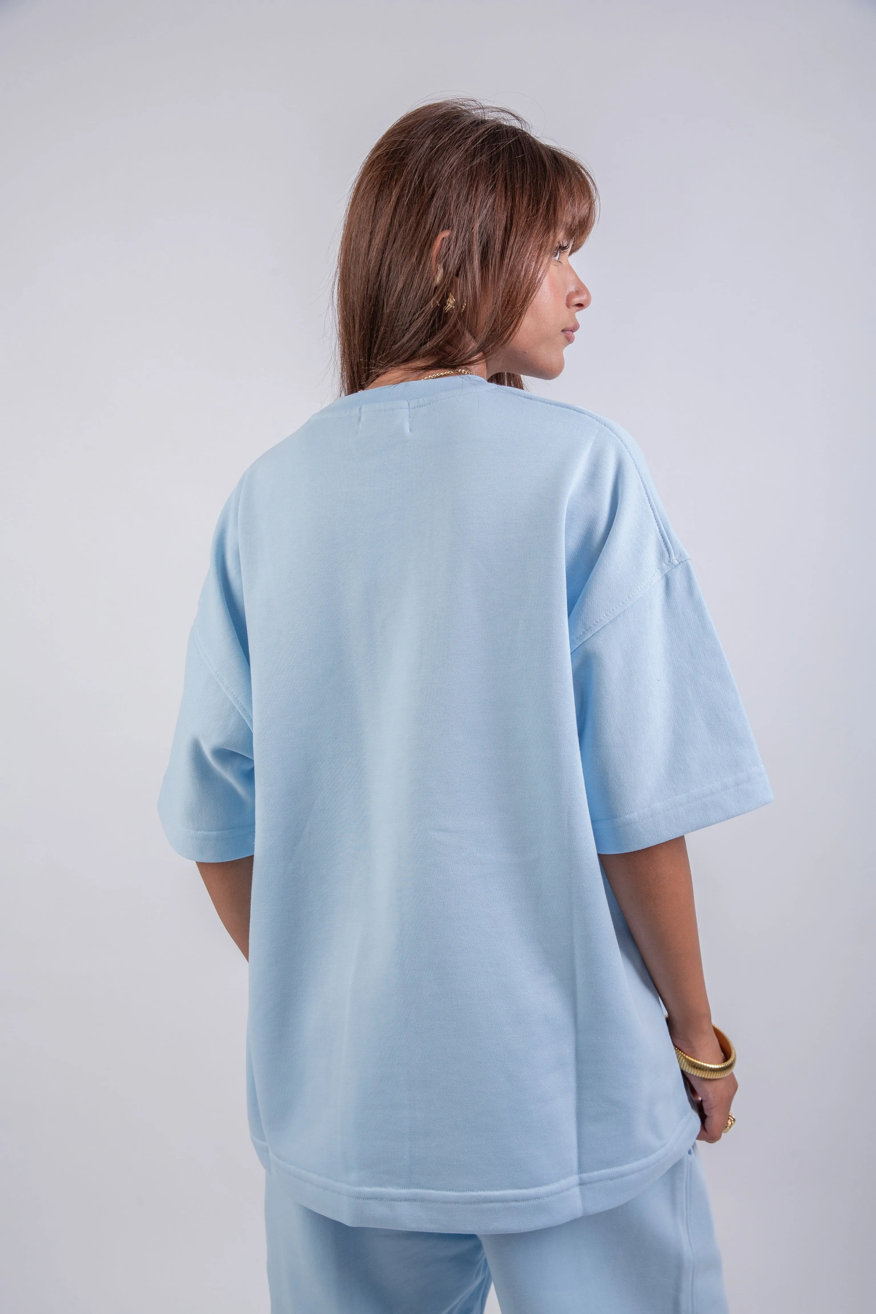 Loose Drawstring Sweatpants & Chill Sleeve T-shirt Blue Set