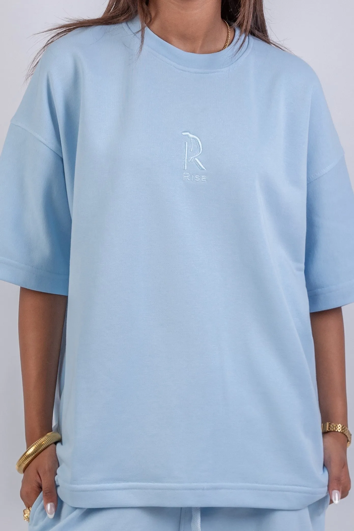 Loose Drawstring Sweatpants & Chill Sleeve T-shirt Blue Set