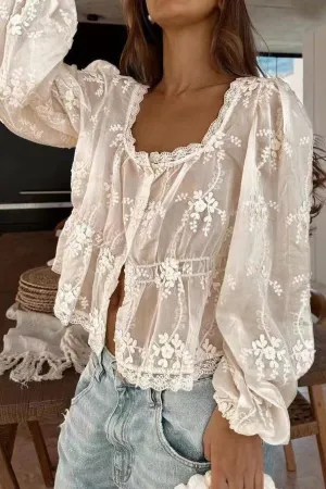 Loose Embroidered Long-Sleeved Shirt