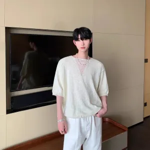 Loose Fit V-neck Lace T-shirt