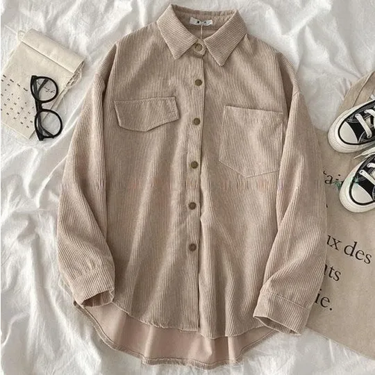 Loose Retro Single Breasted Corduroy Shirts