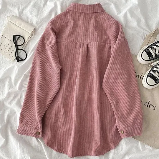 Loose Retro Single Breasted Corduroy Shirts