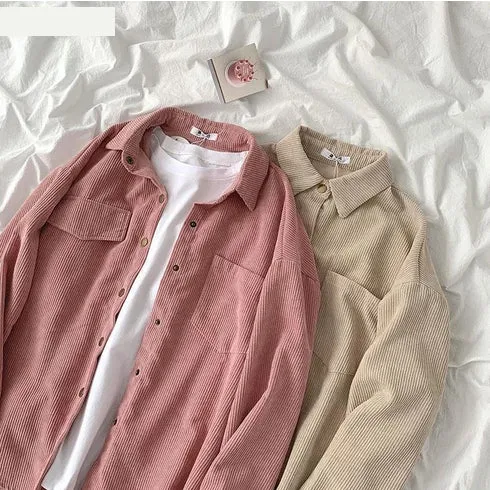 Loose Retro Single Breasted Corduroy Shirts