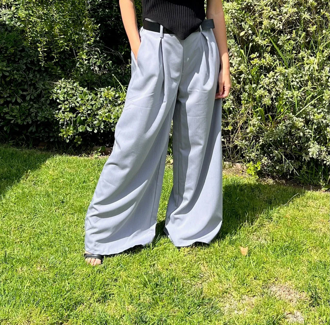 Luann Belted Wide Leg Pants in Gray