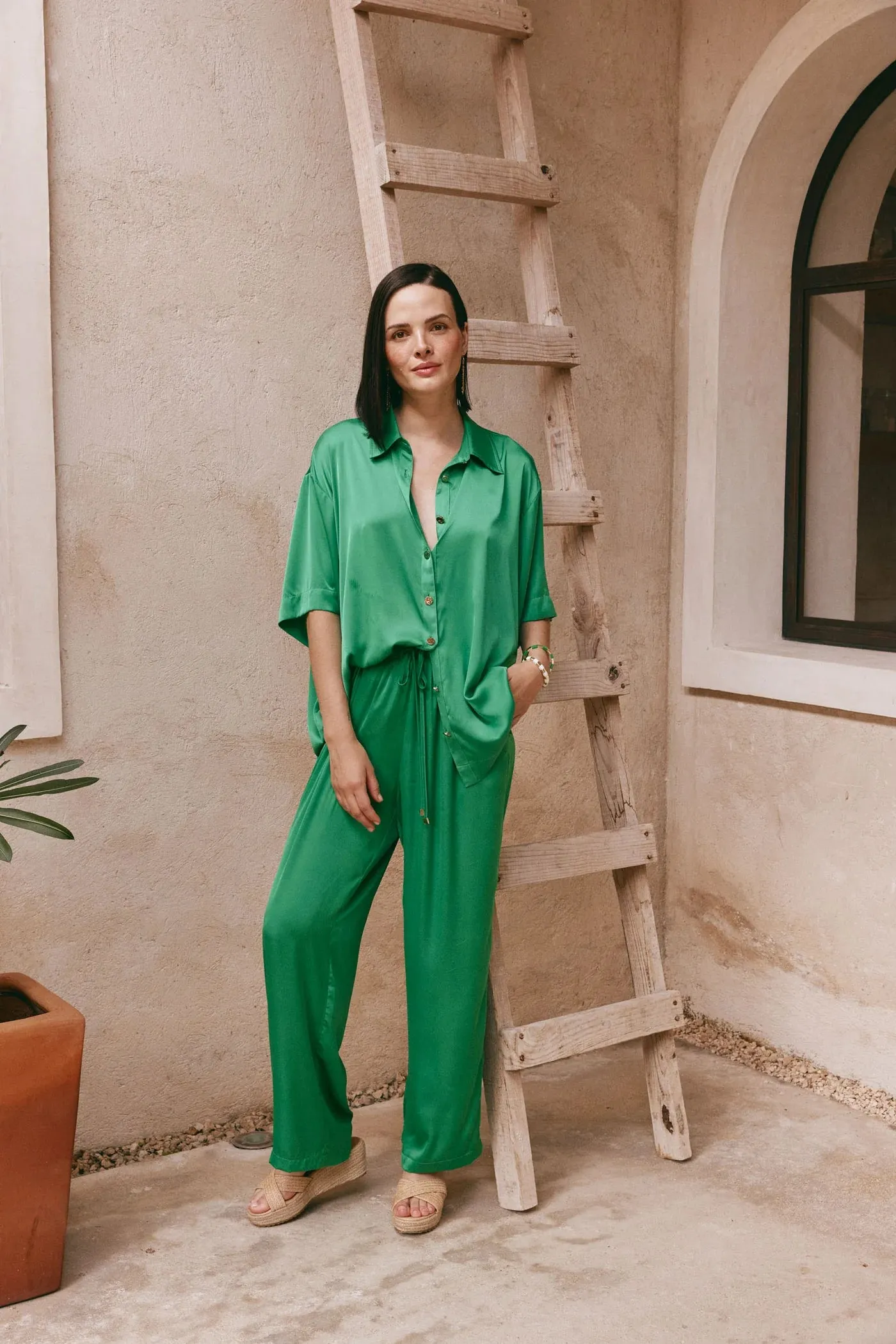 Luxe Straight-Leg Pants - Green