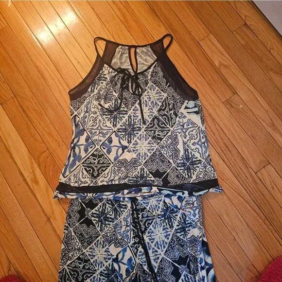 MAIDENFORM NAVY/WHITE FLOWY PJ SET