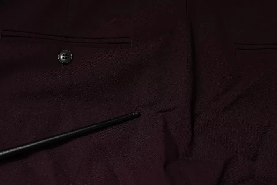 Maroon Mid Waist Tapered Skinny Dress Pants