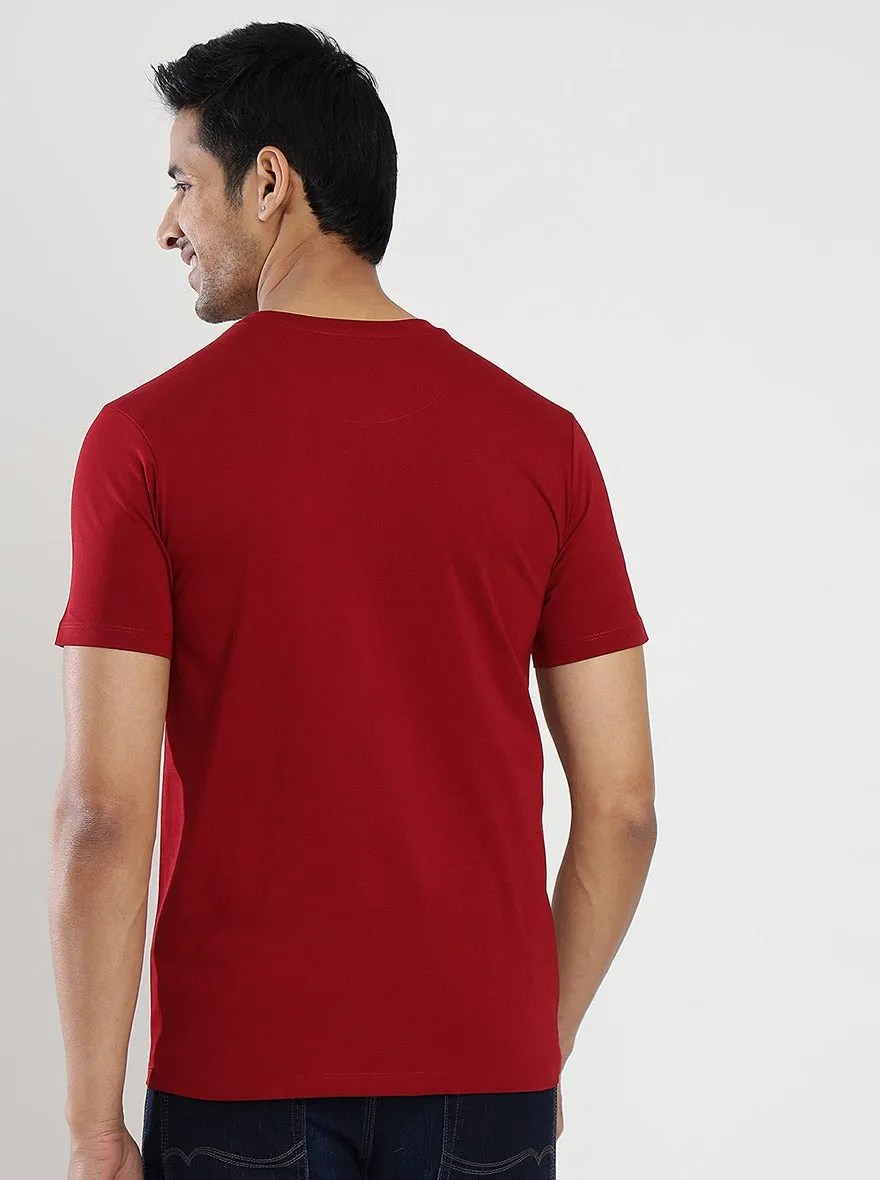 Maroon Printed Slim Fit T-Shirt | Greenfibre