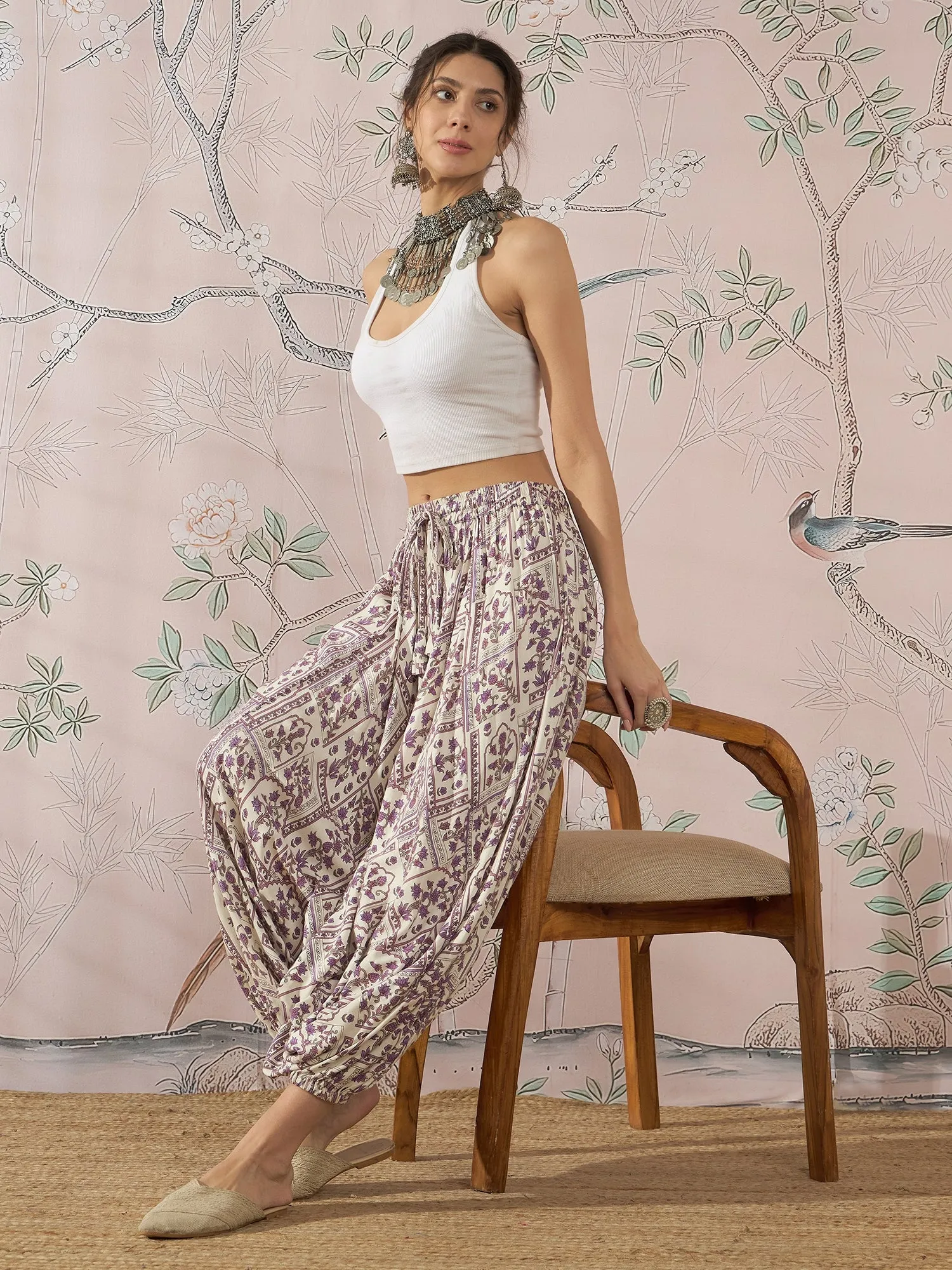 MAUVE ETHNIC WINDOW HAREM PANT