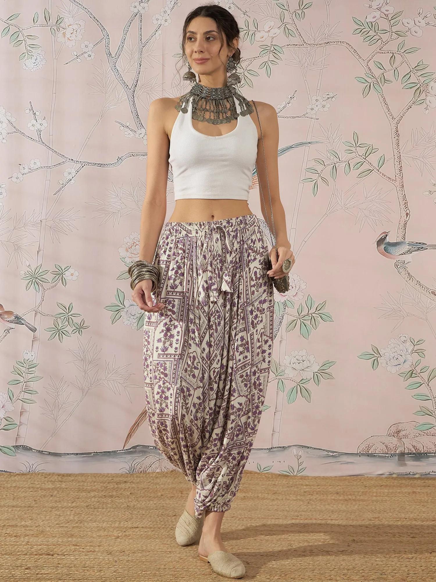 MAUVE ETHNIC WINDOW HAREM PANT