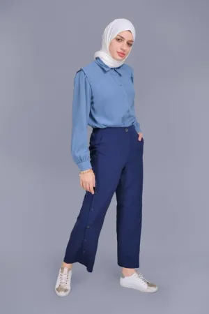 ‘MAYBELLA’ Buttoned Flowy Pants| Navy
