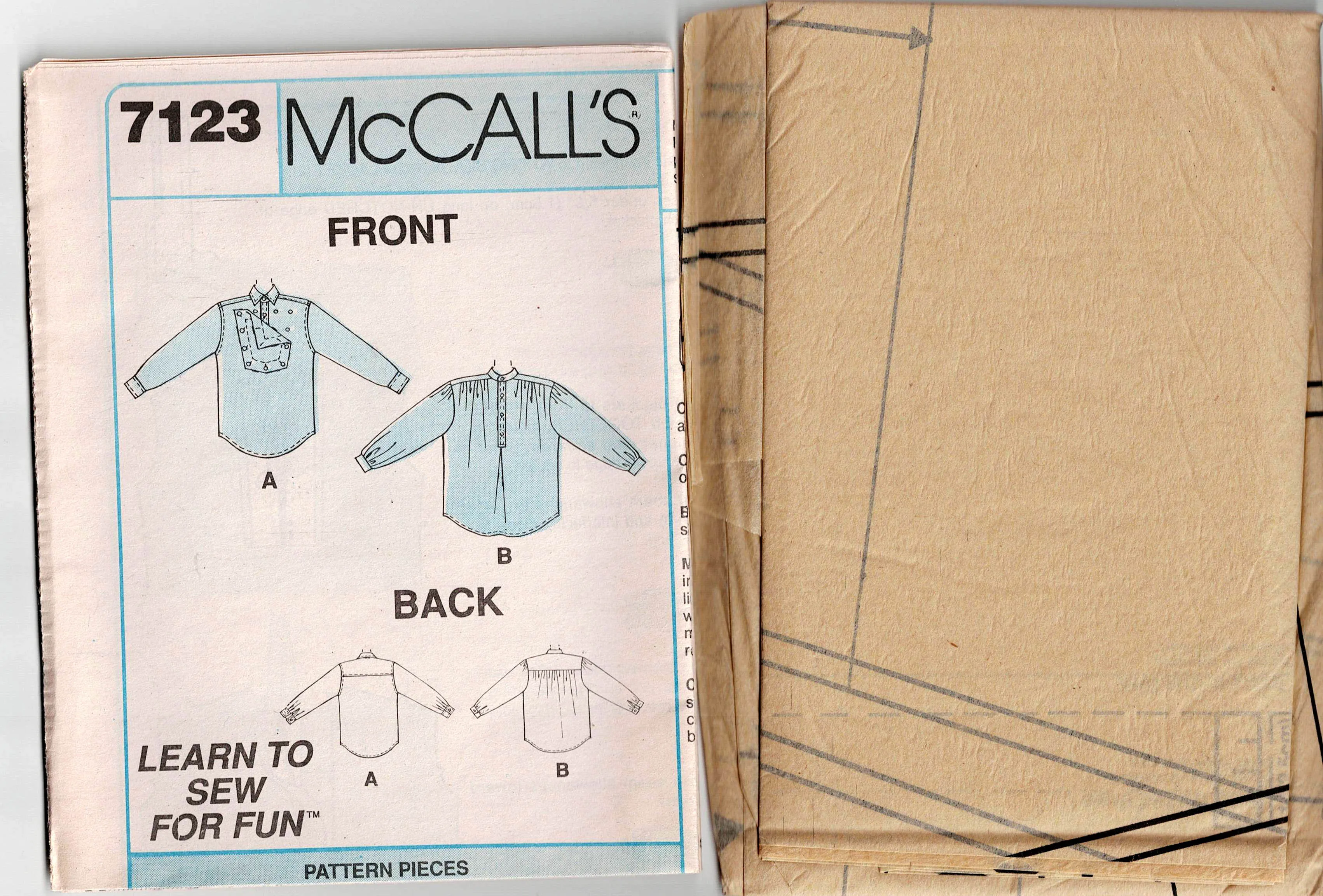McCall's 7123 Womens Mens UNISEX Western Shirts with Button Trim 1990s Vintage Sewing Pattern Sizes XL & XXL UNCUT Factory Folded