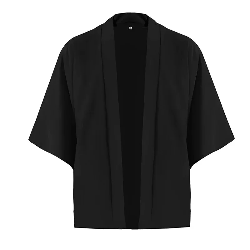 Men's Casual Ice Silk Cardigan Solid Color Five-Quarter Sleeve
