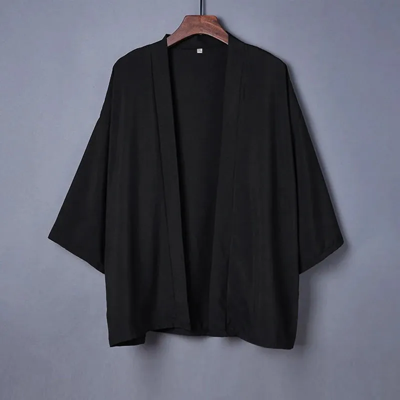 Men's Casual Ice Silk Cardigan Solid Color Five-Quarter Sleeve