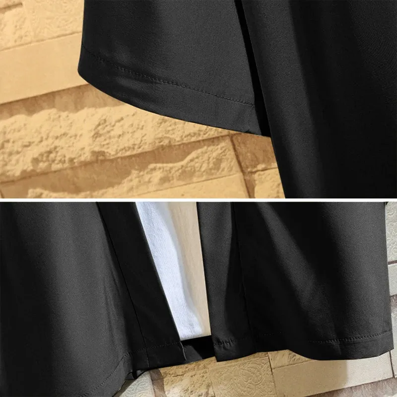 Men's Casual Ice Silk Cardigan Solid Color Five-Quarter Sleeve