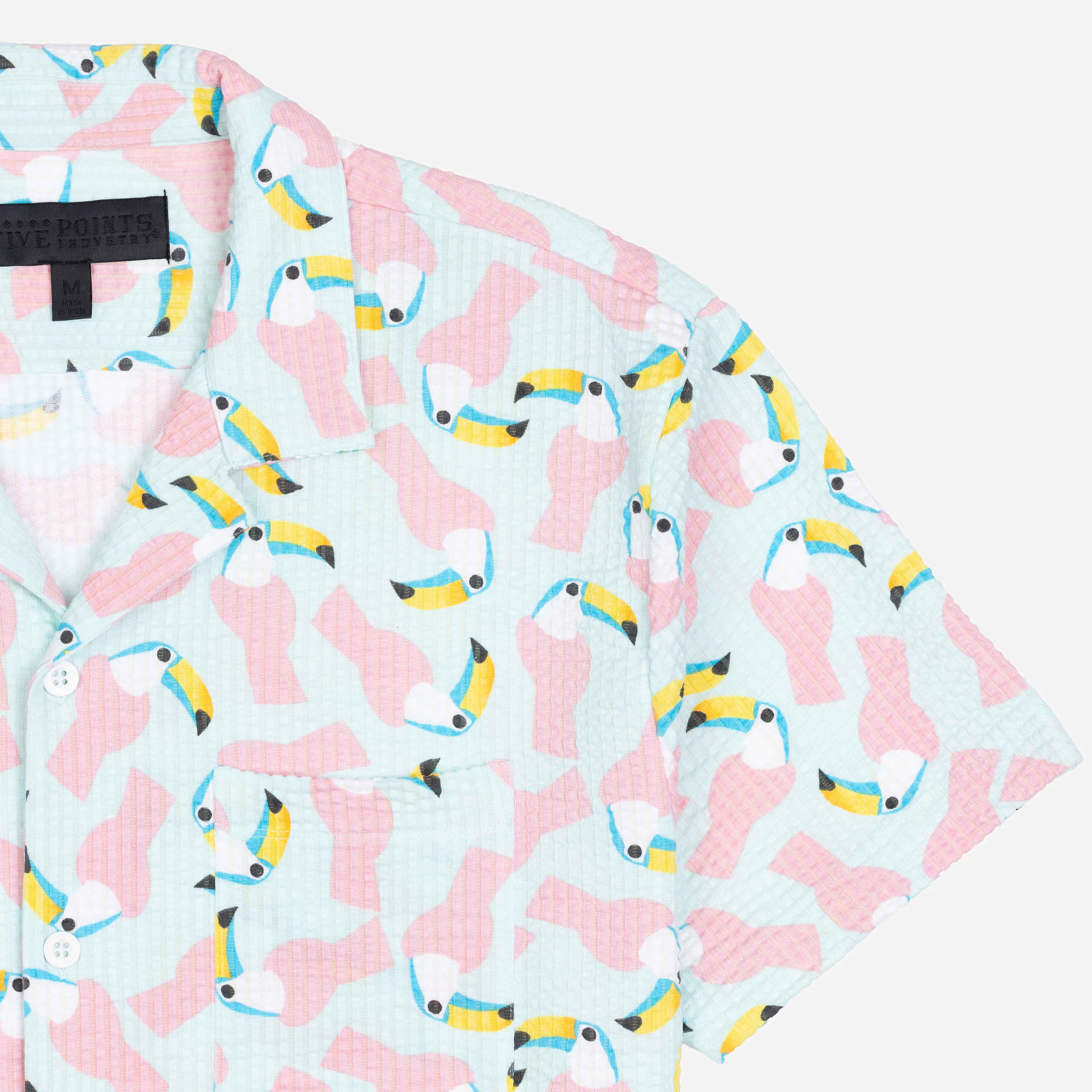 Mens Cool Knit Seersucker Camp Shirt - Salt Air / Toucan