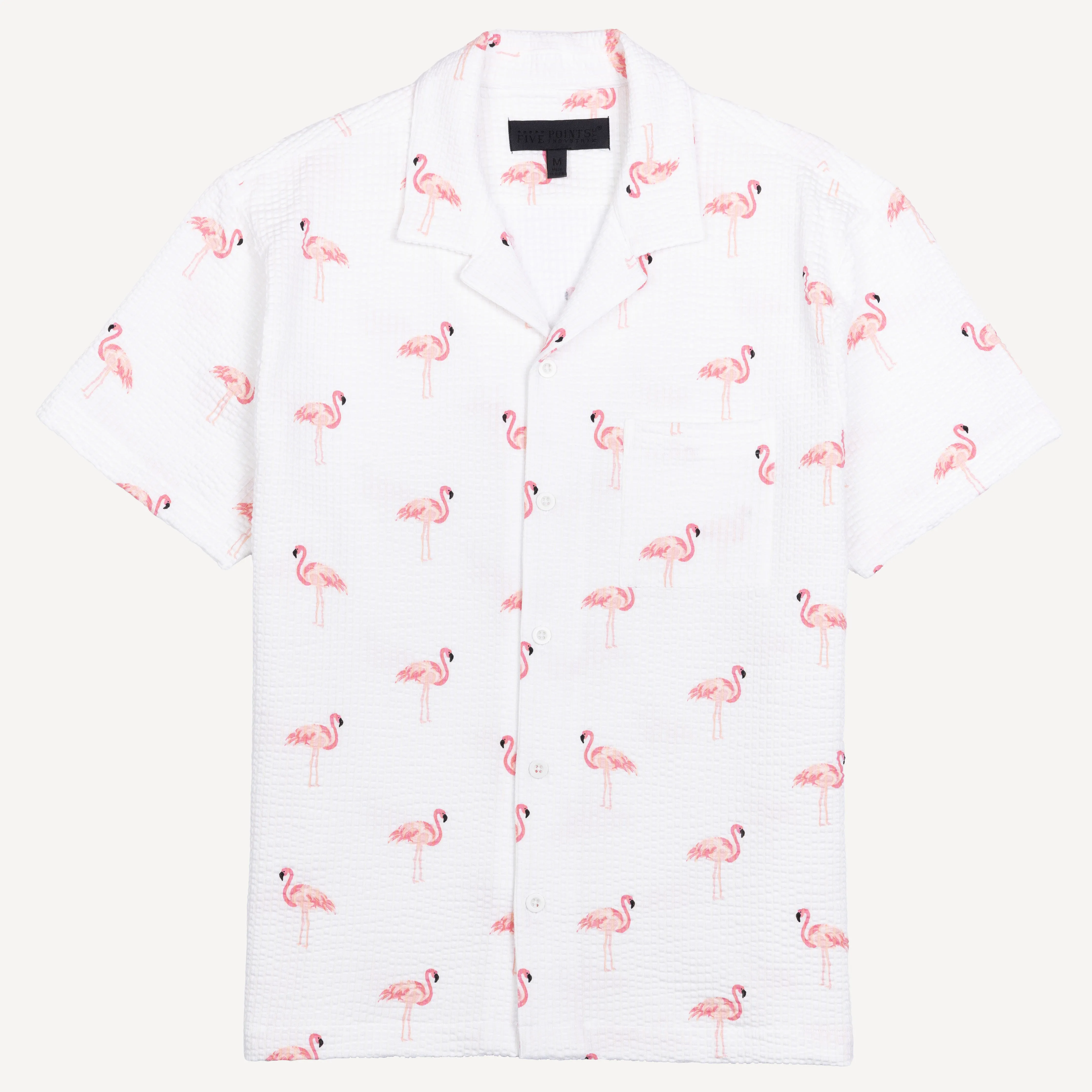 Mens Cool Knit Seersucker Camp Shirt - White / Flamingo