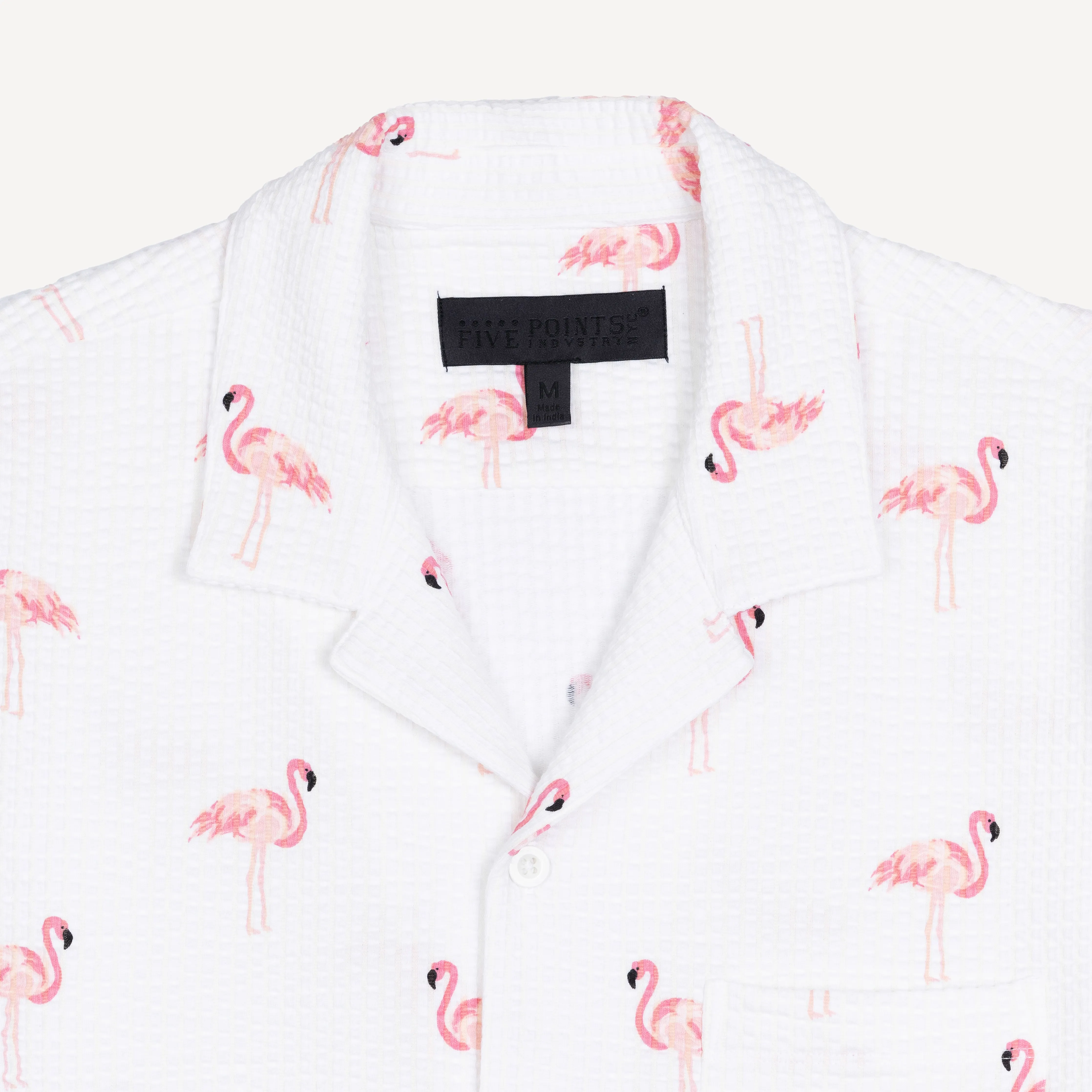 Mens Cool Knit Seersucker Camp Shirt - White / Flamingo