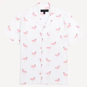 Mens Cool Knit Seersucker Camp Shirt - White / Flamingo