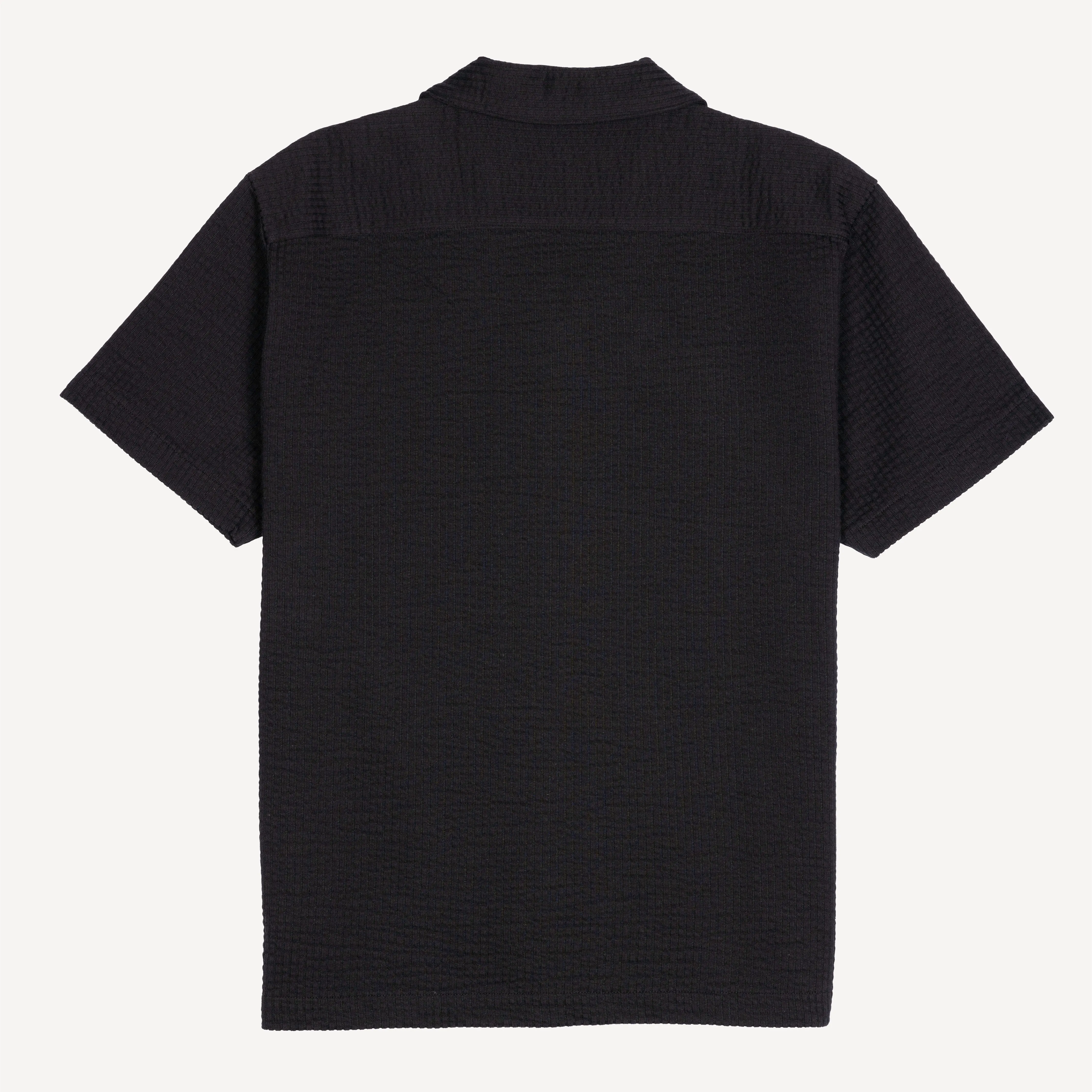 Mens Cool Knit Seersucker Puff Print Camp Shirt - Black / Vine Floral