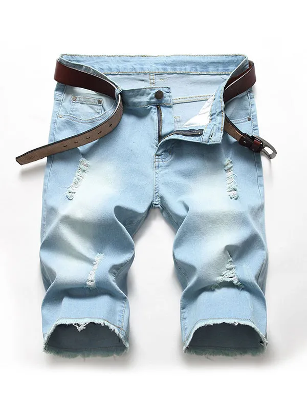 Men's Stretch Ripped Frayed Denim Shorts