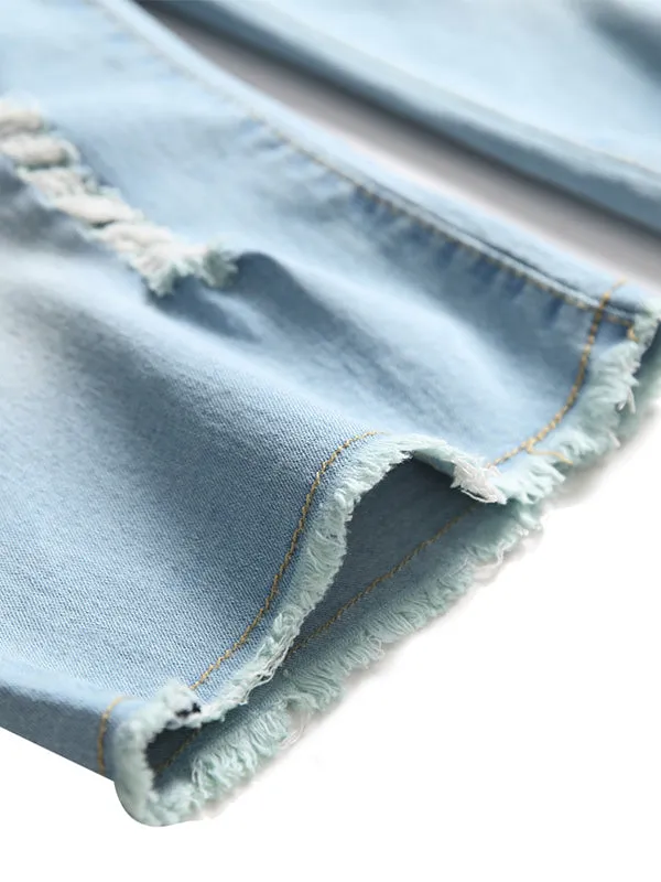 Men's Stretch Ripped Frayed Denim Shorts