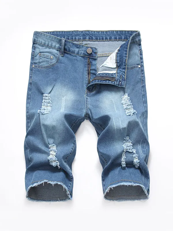 Men's Stretch Ripped Frayed Denim Shorts