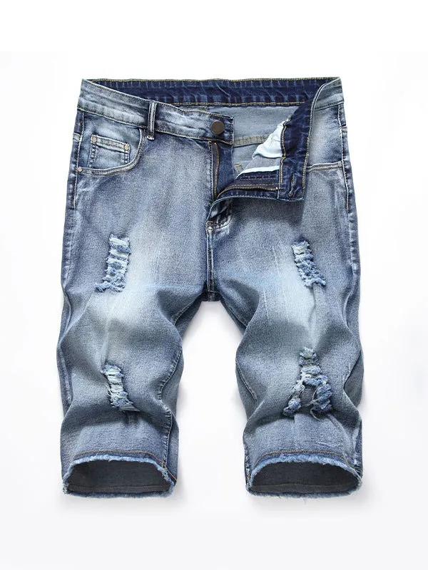 Men's Stretch Ripped Frayed Denim Shorts