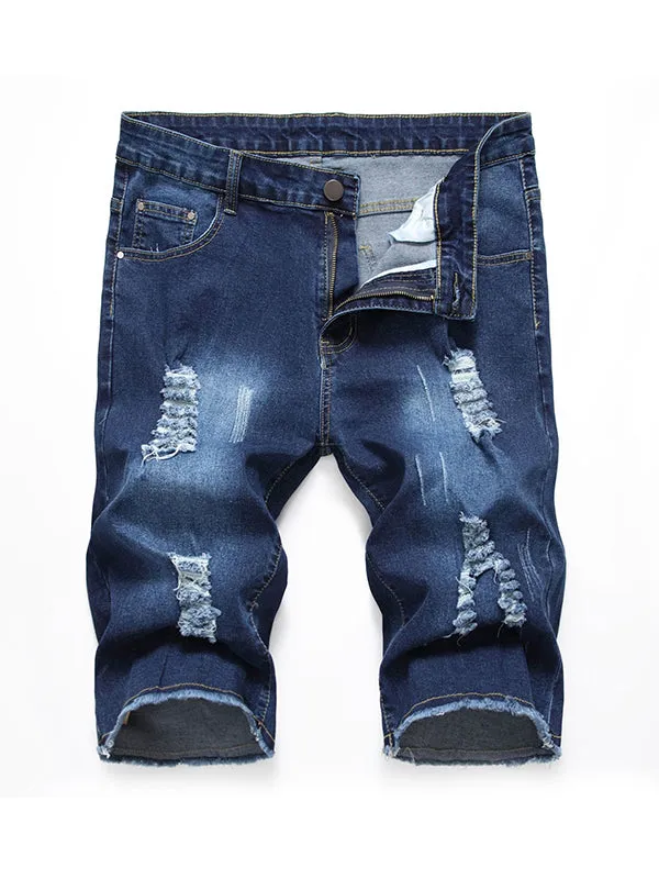 Men's Stretch Ripped Frayed Denim Shorts