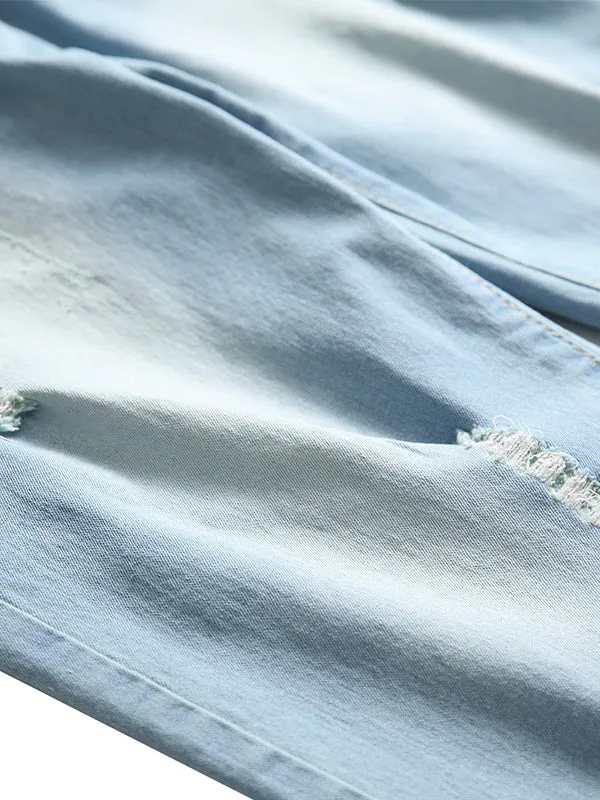 Men's Stretch Ripped Frayed Denim Shorts