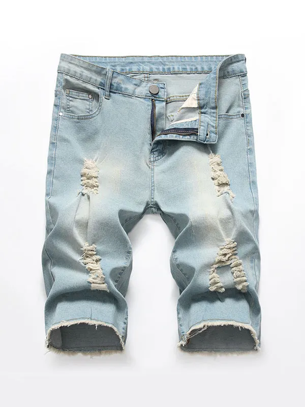Men's Stretch Ripped Frayed Denim Shorts