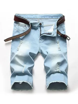 Men's Stretch Ripped Frayed Denim Shorts