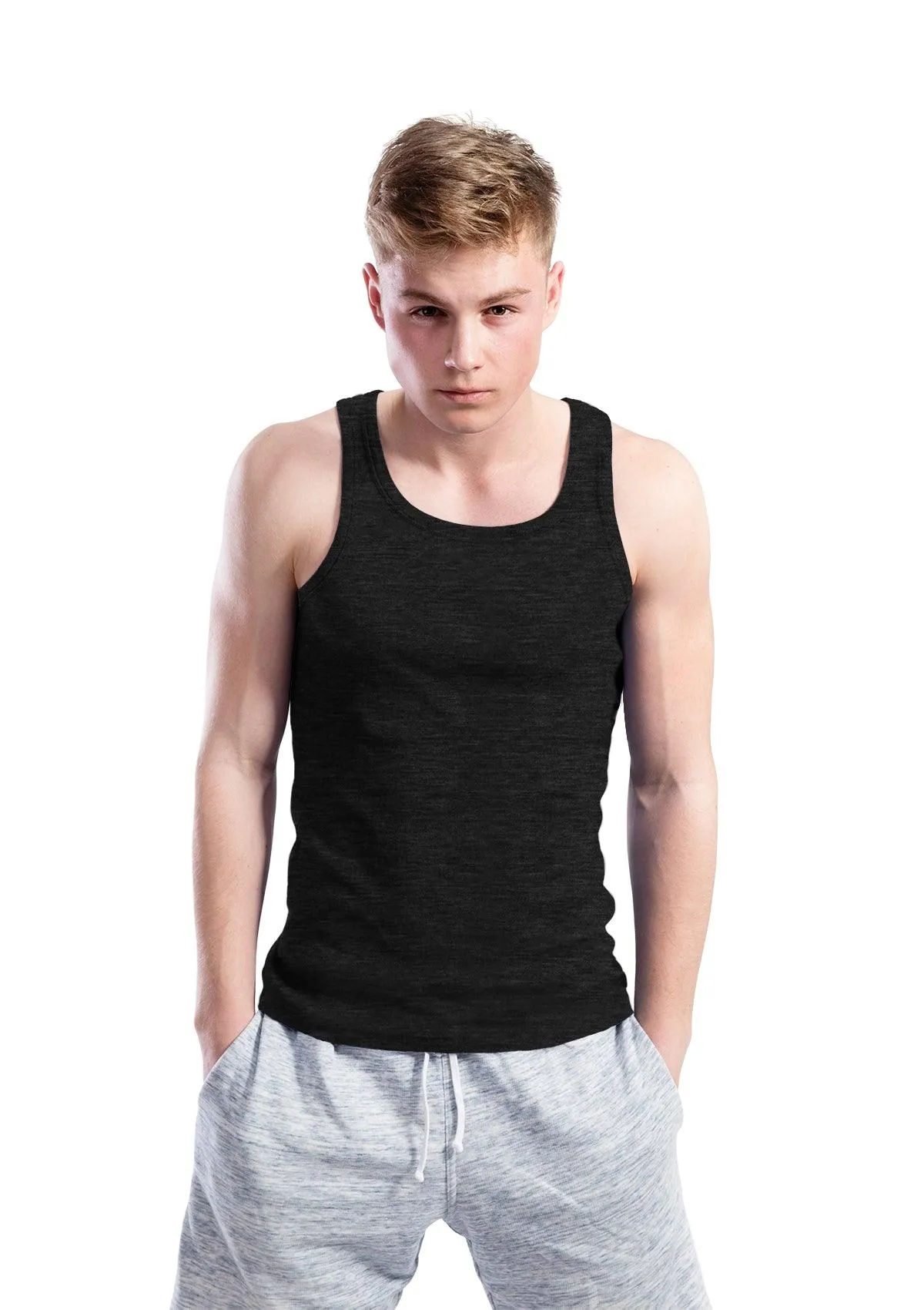 Mens Tank T-Shirts Charcoal Tri-Blend