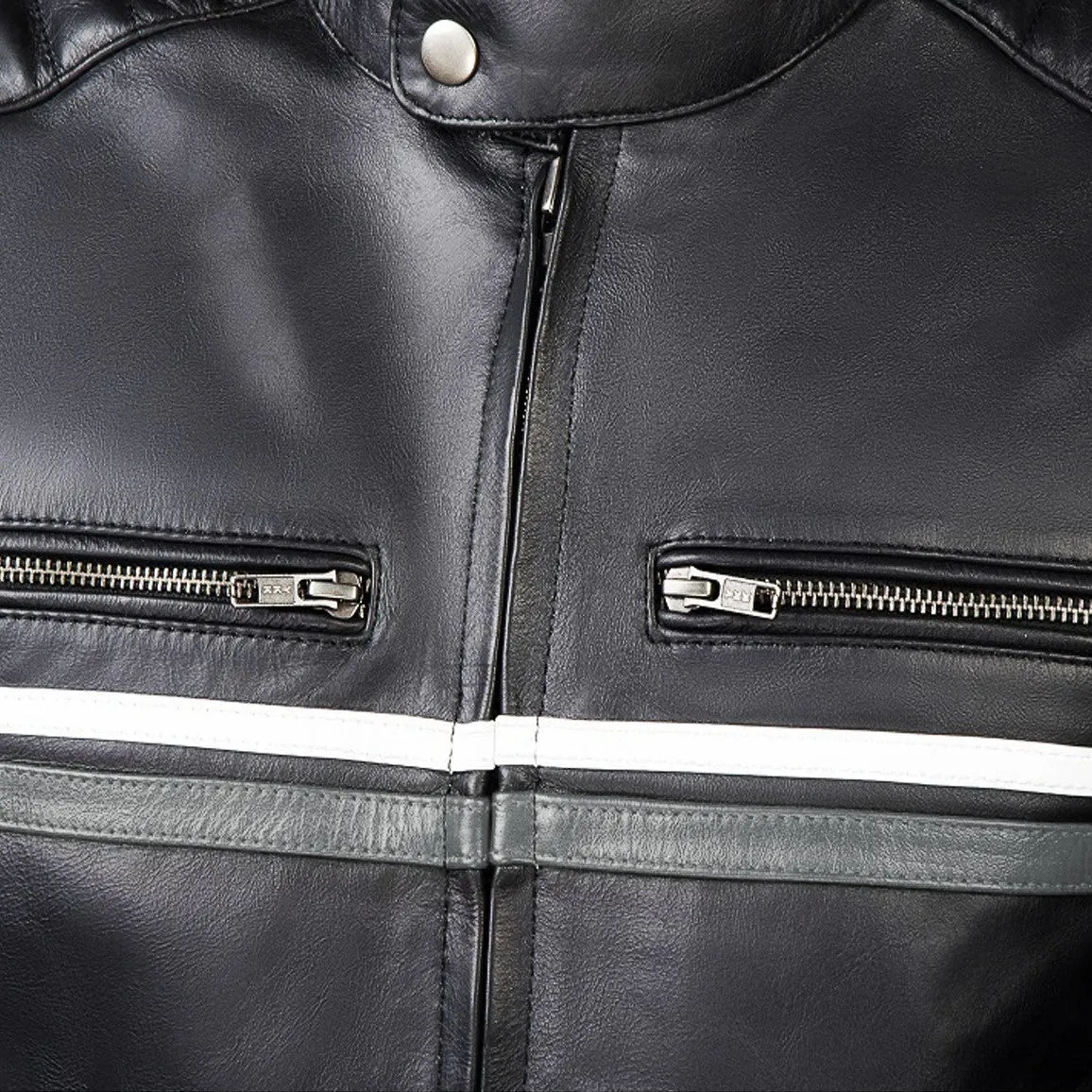 Metropolis Biker Leather Jacket with a gray stripe