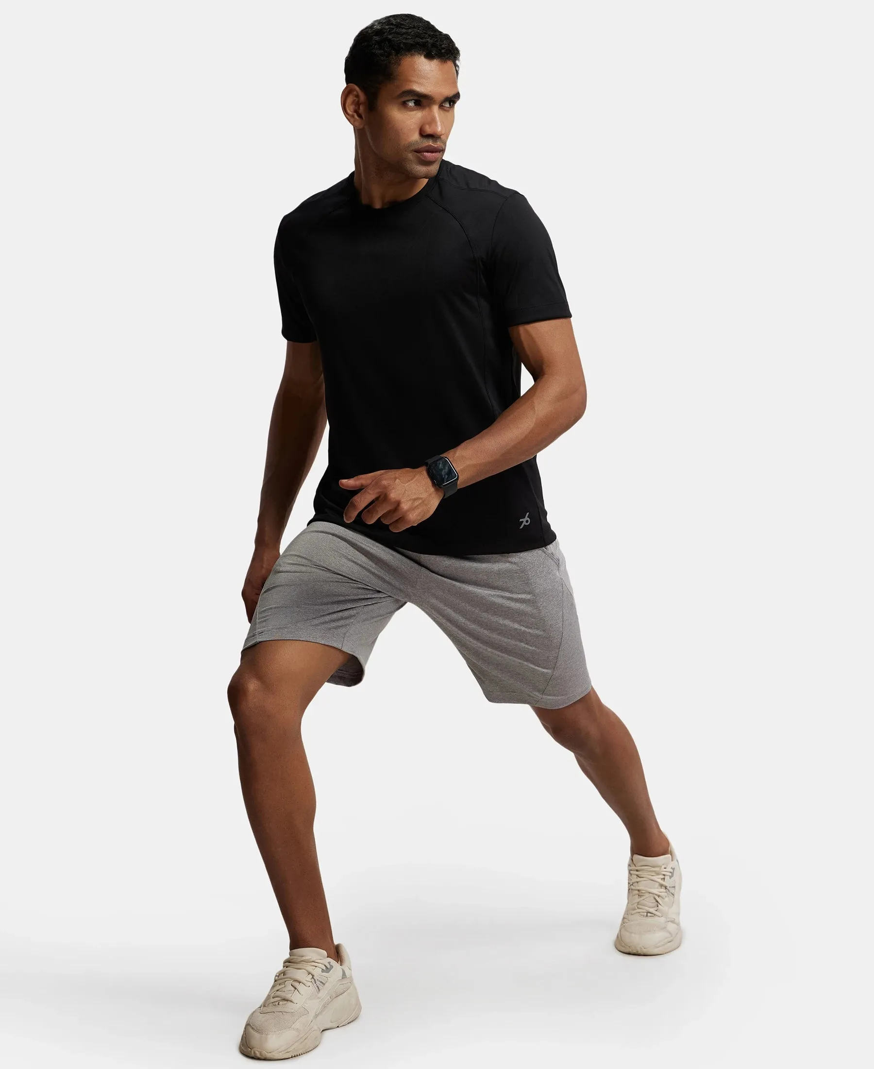 Microfiber Elastane Stretch Solid Shorts with Zipper Media Pocket and StayFresh Treatment - Light Steel Grey