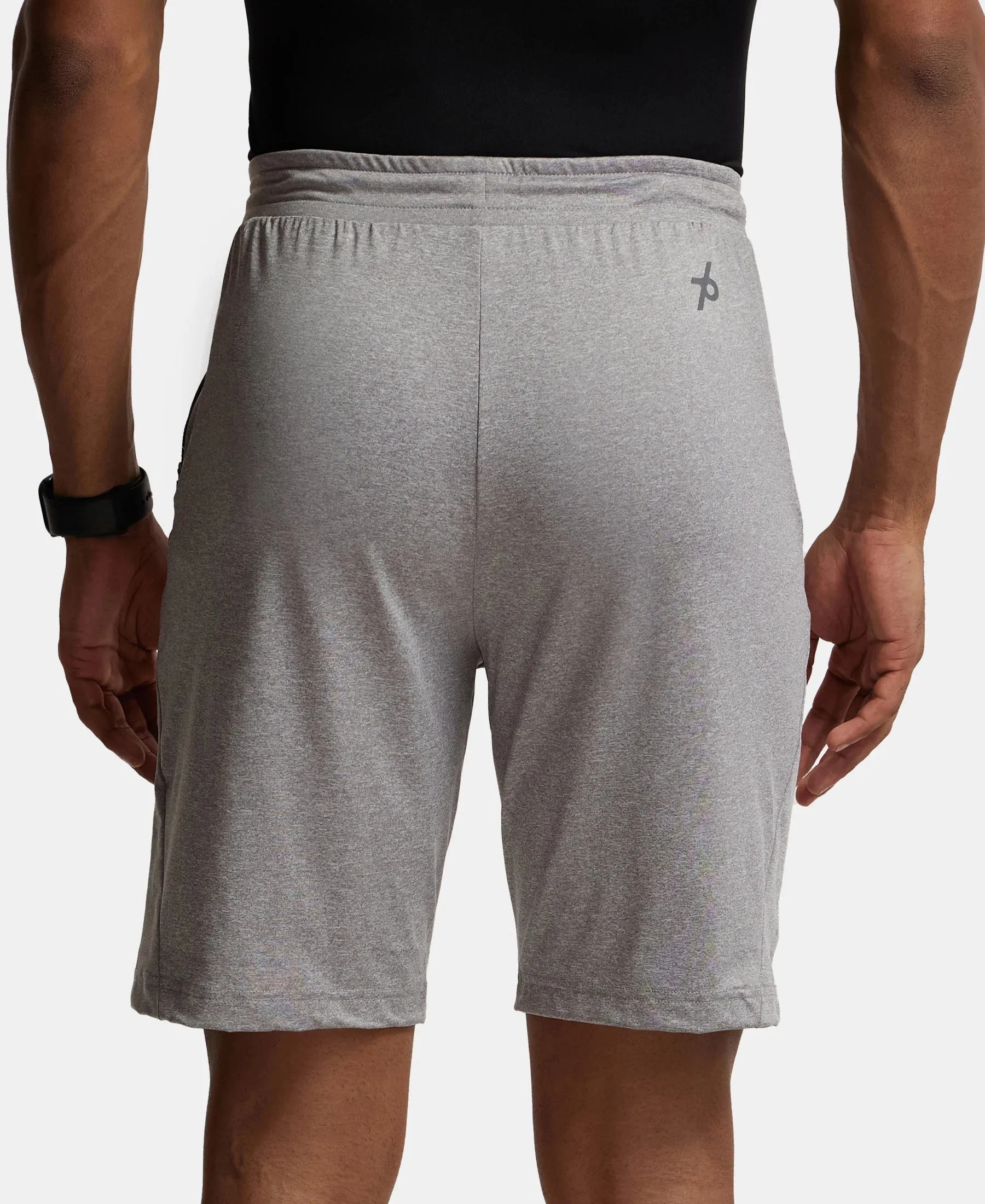 Microfiber Elastane Stretch Solid Shorts with Zipper Media Pocket and StayFresh Treatment - Light Steel Grey
