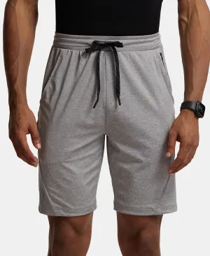 Microfiber Elastane Stretch Solid Shorts with Zipper Media Pocket and StayFresh Treatment - Light Steel Grey