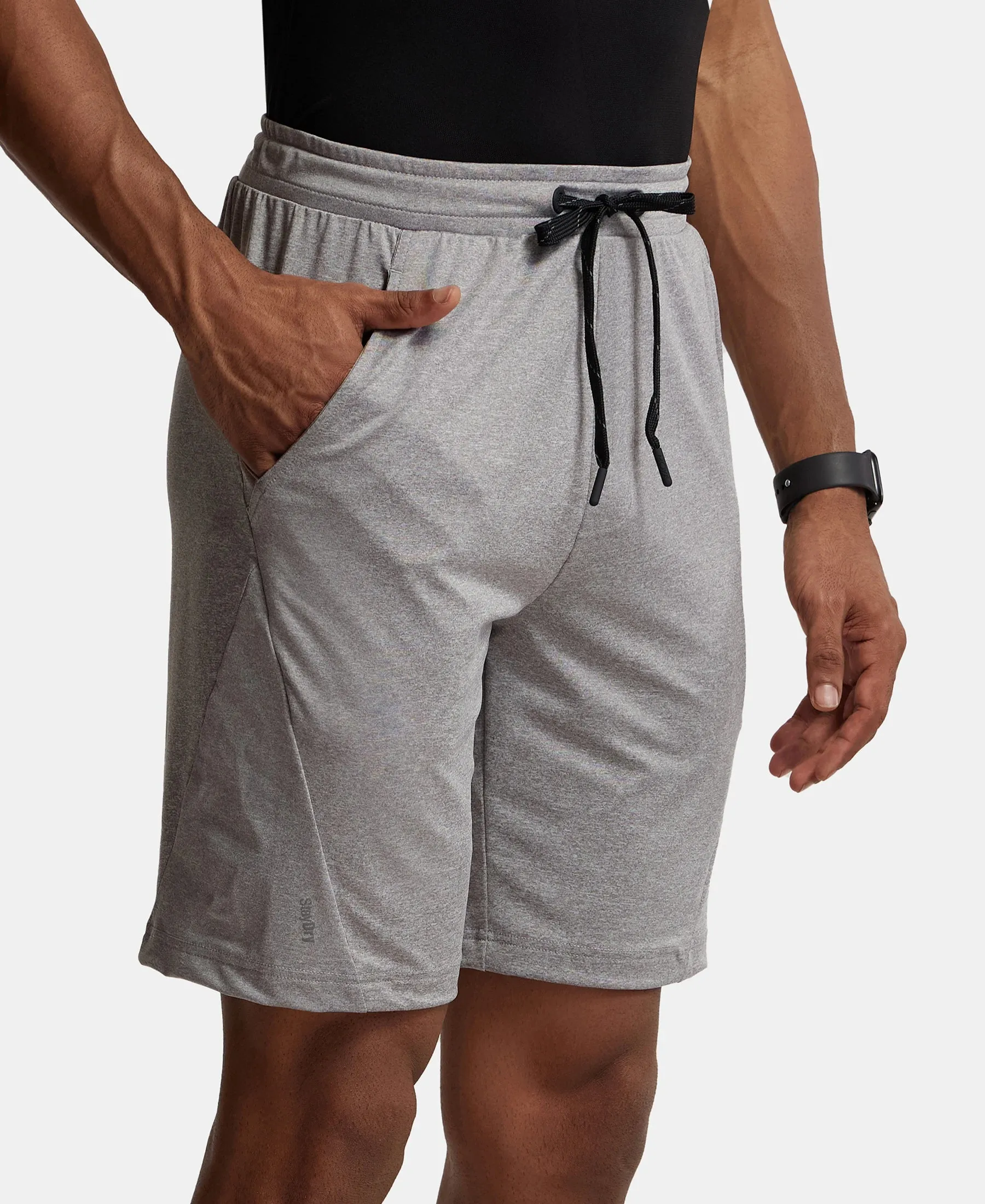 Microfiber Elastane Stretch Solid Shorts with Zipper Media Pocket and StayFresh Treatment - Light Steel Grey
