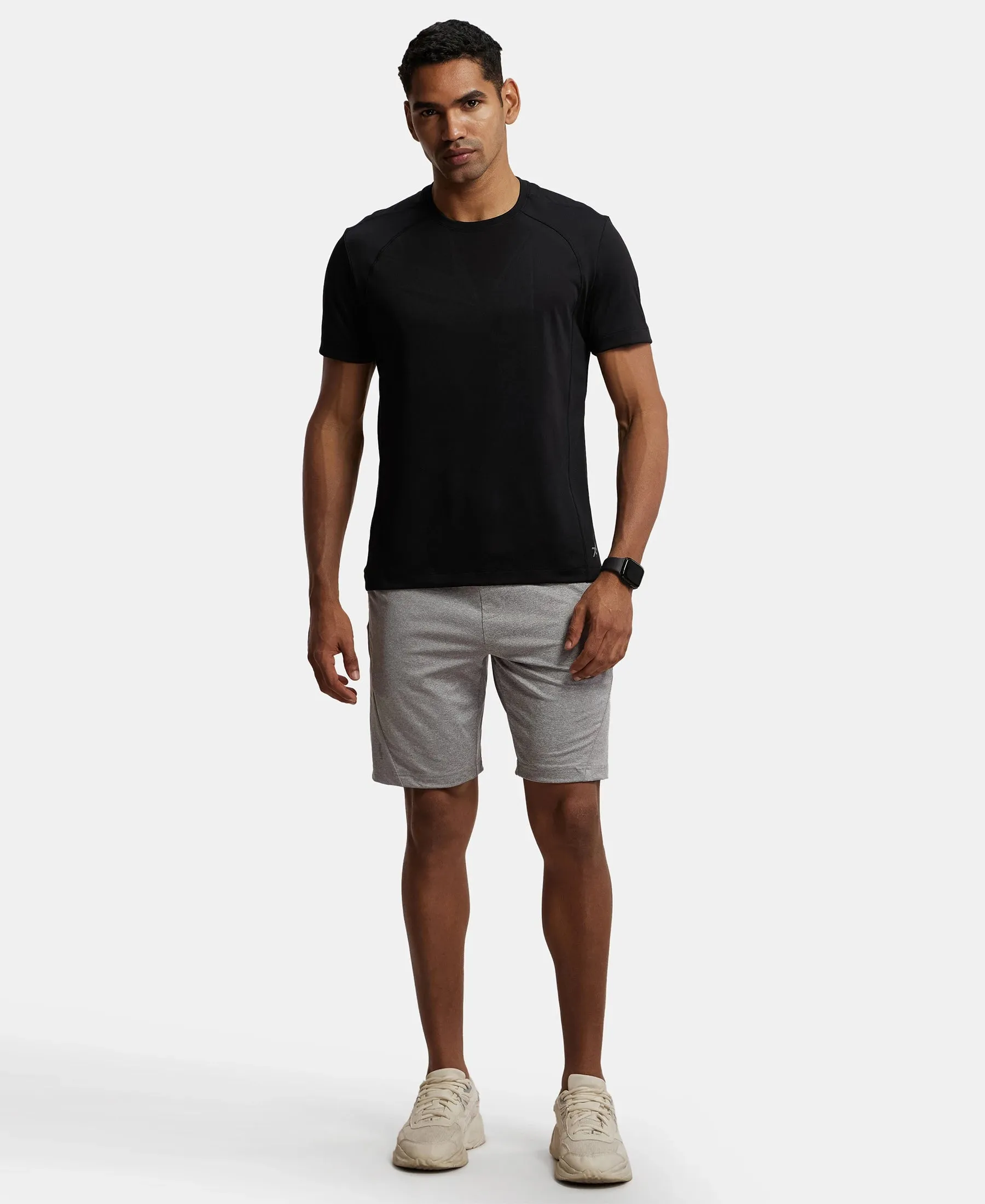 Microfiber Elastane Stretch Solid Shorts with Zipper Media Pocket and StayFresh Treatment - Light Steel Grey